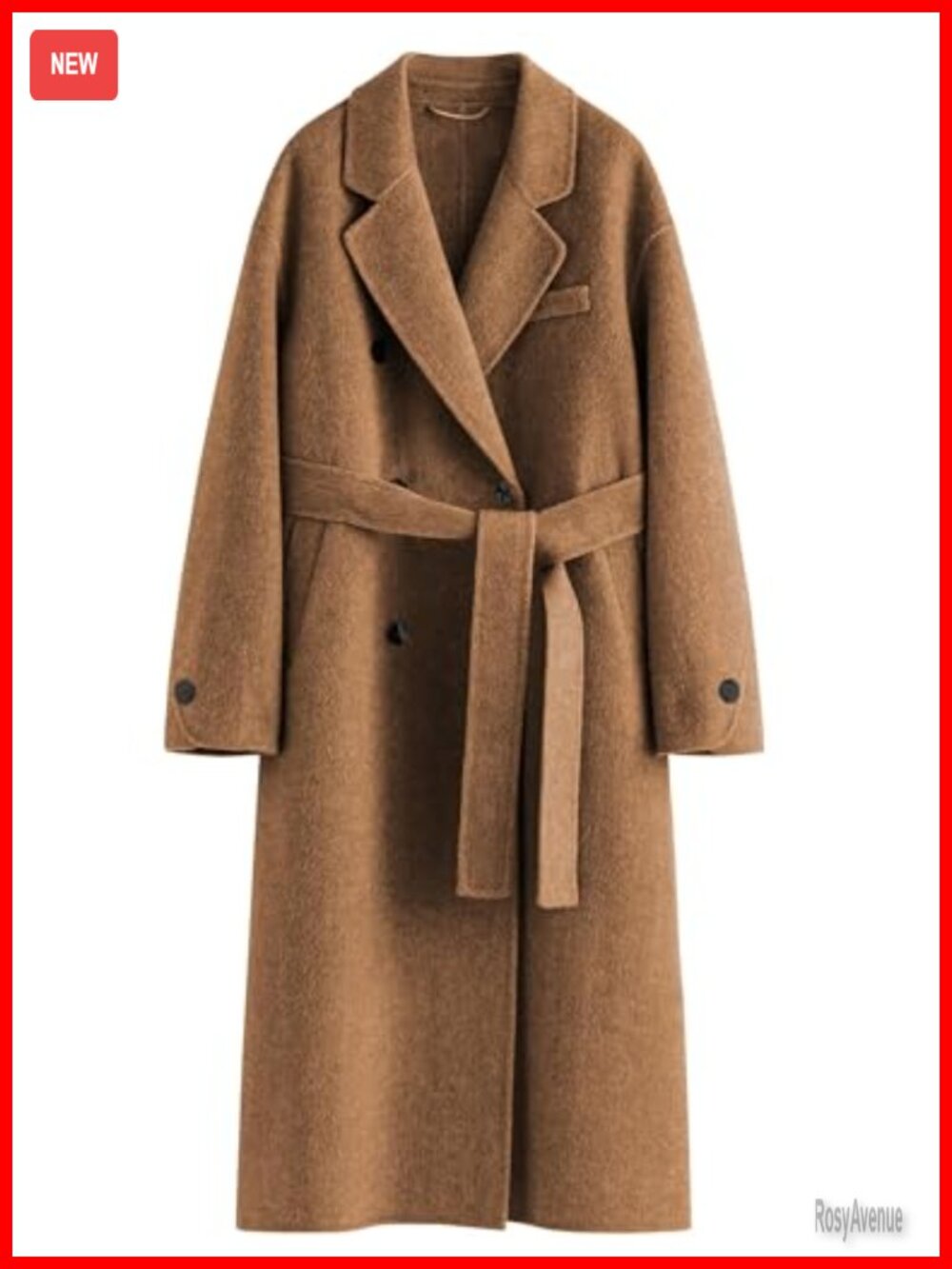 Women's Wool Pea Coat Double Breasted Belted Trench Coat